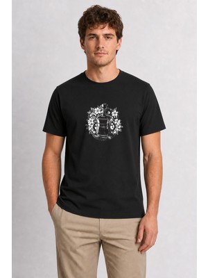 Wakha Vintage Öğütücü ve Çiçekli Kahve Baskısı - Siyah