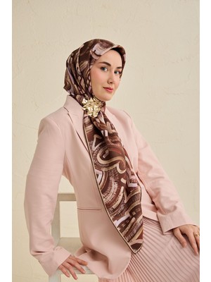 Silk Home Twill Ipek Eşarp Soyut Desen Acı Kahve 90X90