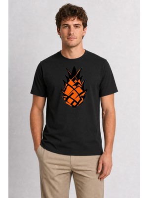 Wakha Minimalist Ejder Meyvesi Grafik Baskısı Tişört - Siyah