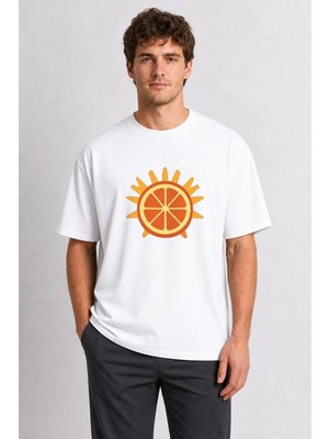 Wakha Retro Portakal Dilimi Grafik Baskı Tişört - Beyaz Tişört