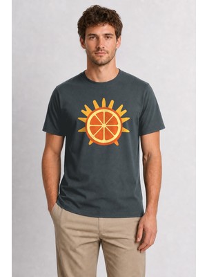 Wakha Retro Portakal Dilimi Grafik Baskı Tişört - Füme