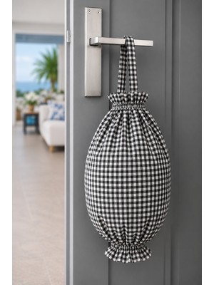 Yuvol Pötikareli Siyah Beyaz Kumaş Poşetlik 50X35 cm Poşet Organizeri, Mutfak Poşet Düzenleyici