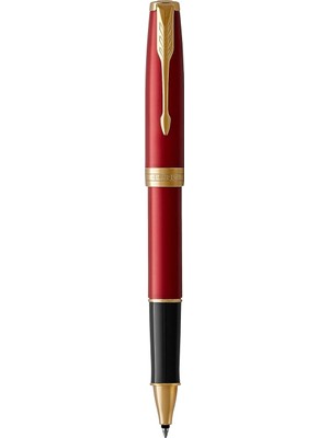 Parker Sonnet Lake Kırmızı Altın Tasarımlı Roller Kalem, Ince Uç, Siyah Mürekkep