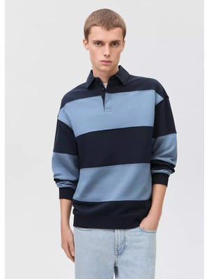 MANGO Teen Çizgili polo yaka sweatshirt