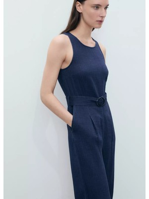 Mango Kemerli Akışkan Denim Tulum