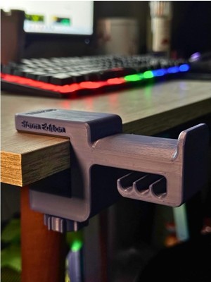 TRAK3D Gümüş Mavi Premium Asılabilir Kulaklık Standı-Sağlam Kaydırmaz Keçeli, Ergonomik Storm Edition