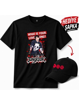 BarsDepo Bts Jungkook Baskılı Tişört, Premıum Kalite Unisex Çocuk / Yetişkin (Şapka Hedıyelı)