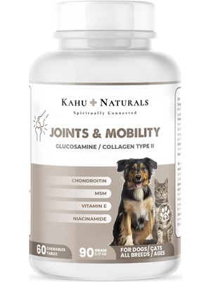 Kahu Naturals Joints&mobility, Glukozamin, Kondritin, Kolajen, Kedi ve Köpek, 60 Tablet