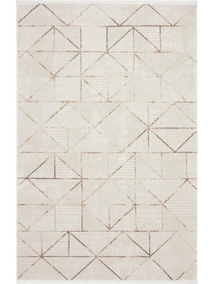 Cool Halı Nevada 2506 Krem Vizon Geometrik Desenli Halı Makine Dokuma Yumuşak Ev Oda Salon Oturma Odası Halısı