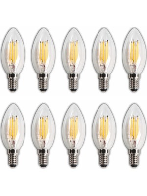LED Rustik Mum Buji Ampul – E14 Duy, 4W (35W Eşdeğer), 3000K Günışığı, 400 Lümen – 220-240V, 3.5X10 cm – 10’lu Paket