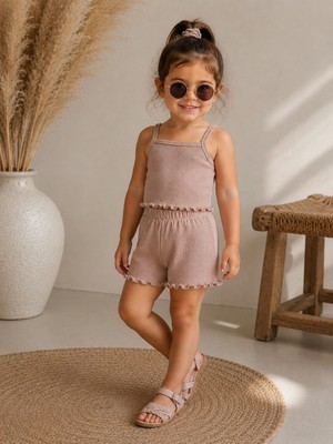 Bahnur Bebek Bej Crop ve Sort Takım Seti
