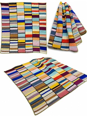 El Yapımı Renkli Patchwork Örgü Battaniye – Koltuk, Yatak ve Dekoratif Kullanım Için