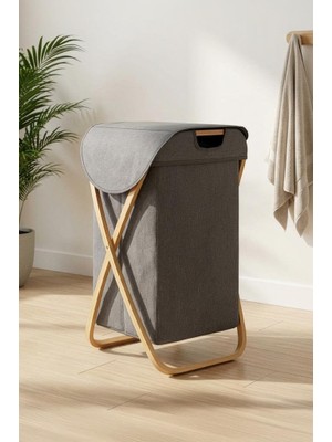 Digithome Bambu Çapraz Ayaklı Banyo Kirli Çamaşır Sepeti Banyo Düzenleyici Sepet