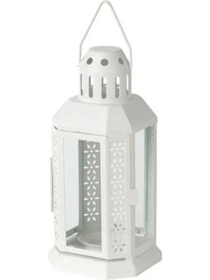 Ikea Enrum Beyaz Dekoratif Fener, 22 Cm, Mum Işığı Için