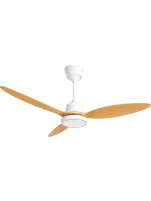 Tavan Vantilatörü LED Armatür 132CM 64W, App ve Kumanda Kontrollü, 6 Kademeli Fan, 3 Işık Rengi Tersine Dönüş Özellikli, Gece Modu, Sessiz Motor, 3 Kanatlı Tavan Fanı GVA64, Beyaz Meşe