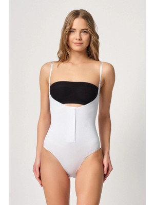 Beyaz Göğsü Açık Agraflı Body Korse