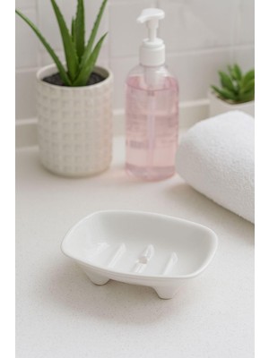 Şura Mutfak Seramik Sabunluk, Kati El Sabunluğu, Beyaz, Banyo ve Lavabo Için, Ortası Delikli Su Birikmez