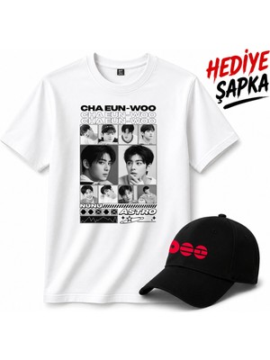 BarsDepo Cha Eun-Woo Astro Baskılı Tişört, Premıum Kalite Unisex Çocuk / Yetişkin (Şapka Hedıyelı)