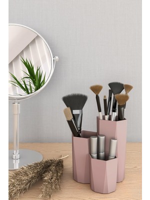 Die Grup Petek Banyo Mutfak Masa Kozmetik Düzenleyici 3 Bölmeli Makyaj Organizeri (Rose Gold)