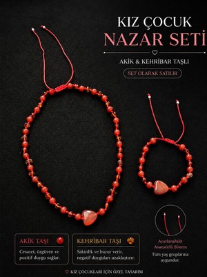 Pamira Storm Nazar Seti Kolye Bileklik Set Akik, Kehribar Sertifikalı Set Kız Çocuk Kolye Bileklik