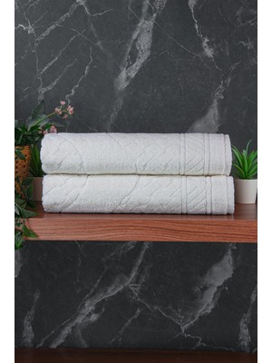 Ayak Izi Desenli 2li Ayak Havlusu - 50X70 cm - Su Emici Banyo Paspası Seti - Beyaz