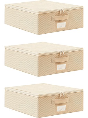 Die Grup Ocean Home Textile 3'lü Küçük Boy Bej Balıksırtı Destekli Hurç Set 31 x 38 x 12 cm