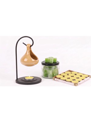 Die Grup Vios Store Modern Seramik Buhurdanlık Seti - 16'lı Tealight Mum ve Değiştirilebilir Aroma Wax Hediye (Açık Kahve)