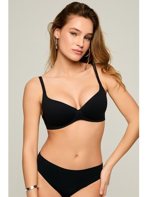Kom Linda Dikişsiz Push Up Dolgulu Sütyen - Siyah