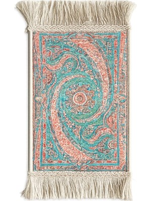 Die Grup Bybars El Yapımı Osmanlı Desenli Mini Kilim 20X33 cm – Dekoratif Masa Üstü Kilim – Türk Motifli Geleneksel Ev Dekoru – Püsküllü Vintage Mini Halı (Pembe Gök Mavisi 9)