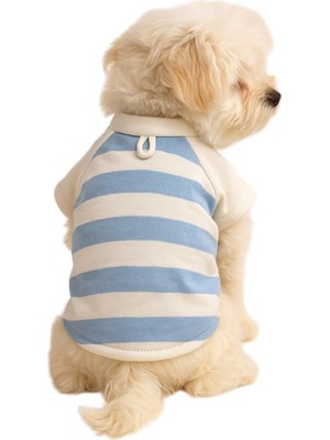 Die Grup MONOPETZ%100 Pamuk Kedi ve Köpek Kıyafeti Mavi Beyaz Çizgili Basic T Shirt Xl