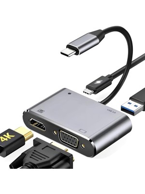 Die Grup Daytona CF02 Macbook Uyumlu Type-C™ To 4K Ultra Hd 1080P Hdmı/vga/pd Şarj/usb 3.0 4ın1 Çevirici Hub Adaptör