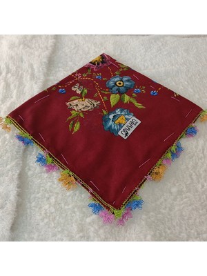 Hoaryage Reyhan El Emeği Iğne Oyası Yazma , Fular ,yemeni, Mevlit Örtüsü , Baş Örtüsü 4 Kenarı Oyalı %100 Pamuk 100*100CM