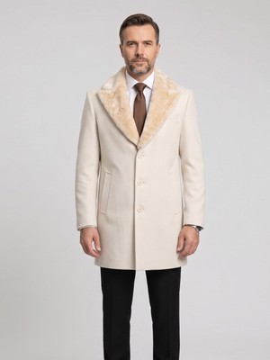 Plus Scorpion Erkek Uzun Kaşe Kaban – Çıkartılabilir Kürk Yaka, Astarlı ve Cepli Slim Fit Mont