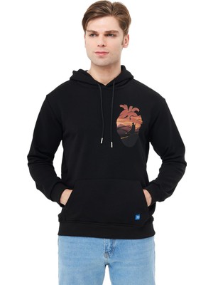 Hakay Mesfeno Baskılı Siyah Kapüşonlu Sweatshirt (Siyah, S)