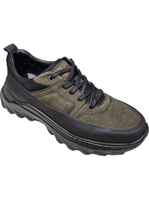 Hakay Komcero Bağcıklı Kat Deri Havuz Model Outdoor Taban Erkek Casual Ayakkabı K3256-25283, Siyah Haki, 44