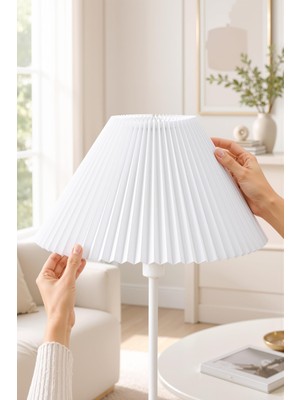 Die Grup Pileli Lambader Başlığı Çap 36 cm Beyaz Umbrella Kumaş Abajur Şapkası Metal Iskelet LAM05