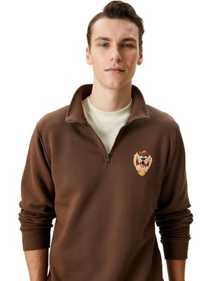 Hakay Tazmanya Canavarı Sweatshirt Yarım Fermuarlı Lisanslı Baskılı Şardonlu