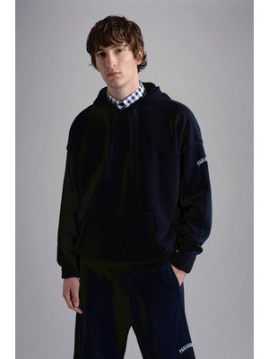 Hakay Erkek Logolu Kapüşonlu Uzun Kollu Kanguru Cep Lacivert Sweatshirt 24411858-013