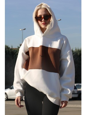 Hakay Madmext Beyaz Renk Bloklu Şardonlu Sweatshirt MG1544,BEYAZ S