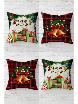 Die Grup Pelangi Christmas Zil Hediye Yılbaşı Ağacı Gizli Fermuarlı Kırlent Kılıfı Koltuk Yastık Kılıfı TAKIM(4ADET), Yeşil-Kırmızı 43 x 43
