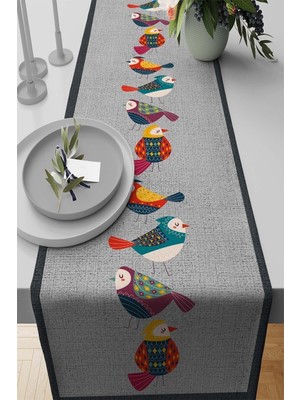 Die Grup Viva Home 40X140CM Premium Tay Tüyü Dokuma Leke Tutmaz Kumaş Masa Örtüsü Runner Otantik Kuşlu RNR209