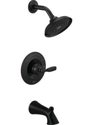 Hakay Delta Faucet Woodhurst 14 Serisi Mat Siyah Duş Bataryası, Küvet ve Duş Seti Tek Püskürtmeli Dokunmatik Temiz Siyah Duş Başlığı, Mat Siyah T14432-BL (Vana Dahil Değildir)