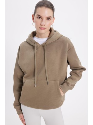 Hakay Tudors Kapüşonlu Sweatshirt Oversize Geniş Kesim Içi Polarlı, M, SW250025-02, Yeşil, Kadın