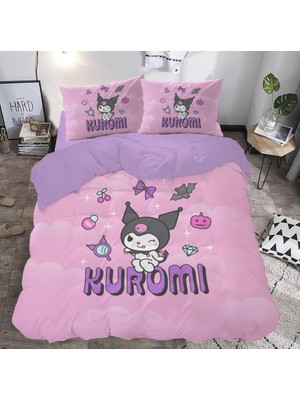 Die Grup Gift Duvet Cover Kuromi Temalı 3D Baskılı Çift Kişilik Nevresim Takımı Renkli 200 x 220