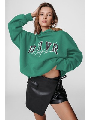Hakay Madmext Mad Girls Su Yeşili Nakışlı Kapüşonlu Sweatshirt MG812,SU Yeşili L