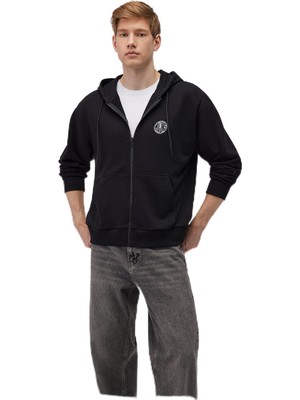 Hakay Mavi Mvjns Logo Baskılı Fermuarlı Kapüşonlu Siyah Sweatshirt 0S10193-900 SIYAH-900 M