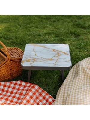 Hakay Deconox Mini Katlanır Kamp Masası | Abs Plastik Taşınabilir Piknik Masası | Hafif ve Kompakt Balkon, Bahçe ve Kamp Masası | Suya Dayanıklı ve Kolay Kurulum (50CM*36CM*38CM) (Beyaz Mermer)