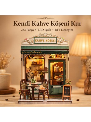 Hakay Kahve Köşesi Nook Book Mini Book Nook Dıy Kit – Kendin Yap LED Işıklı Ahşap Minyatür Kitap Köşesi