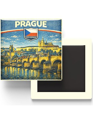 Die Grup Retro Çekya Prag Şehri Temalı Vintage Buzdolap Magneti – 9x9 cm