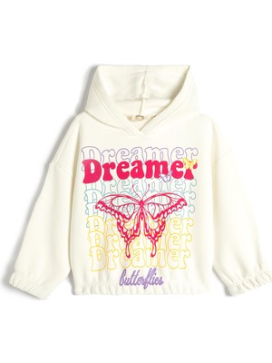 Hakay Sweatshirt Kapşonlu Kelebek Baskılı Pamuklu Şardonlu
